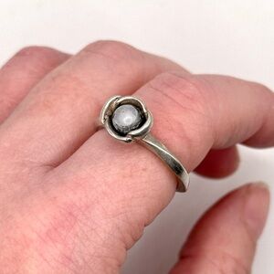 Pandora Sterling Silver “My Wish” Bloom Grey Pearl 925 Twisted Band Ring 7.75